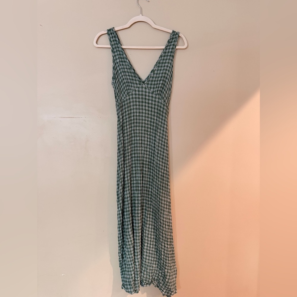 Afends Green Checkered Maxi Dress